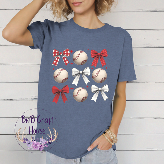 Baseball Bow Grid Red | T-shirt