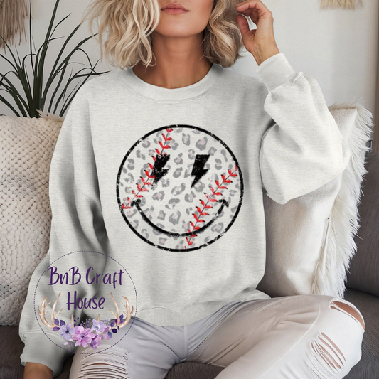 Baseball Smiley Leopard | Sweatshirt