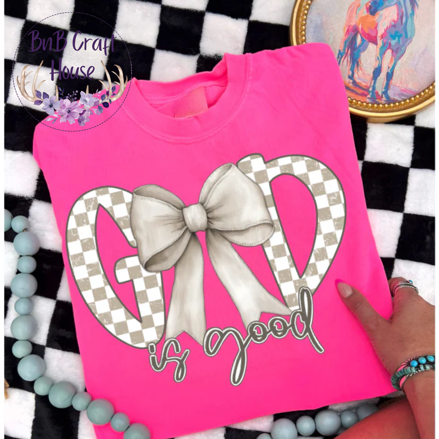 God Is Good - Checkered with Bow
