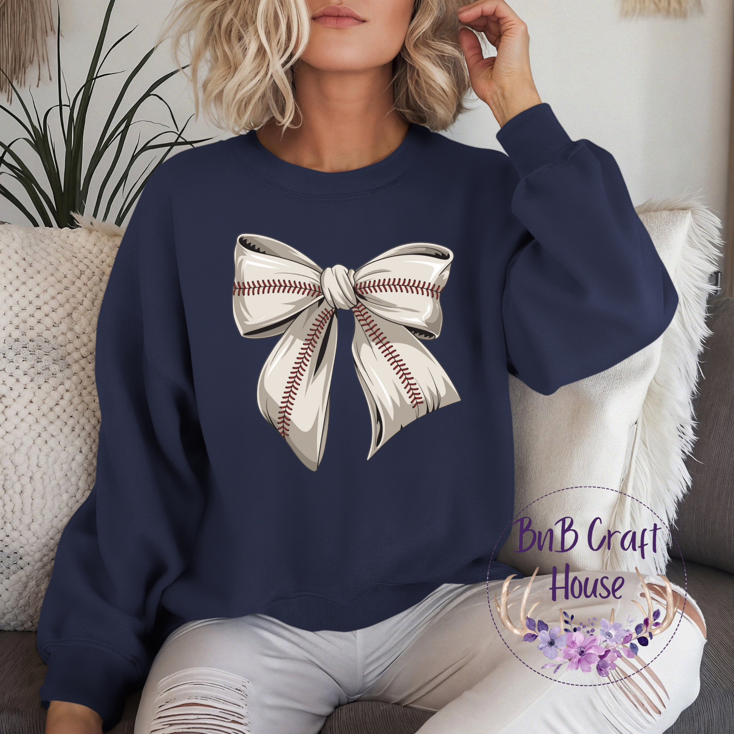 Baseball Bow (White) | Sweatshirt